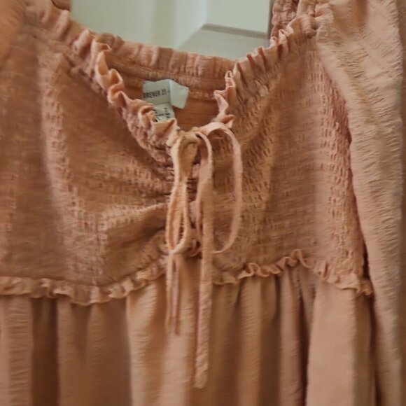 Forever 21 blush Milkmaid smock boho Babydoll Puff Long Sleeve Boho dress 1X - Picture 7 of 8
